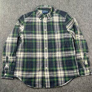 Ralph Lauren Boys Large 14-16 Green Plaid Corduroy Button Down Shirt Long Sleeve